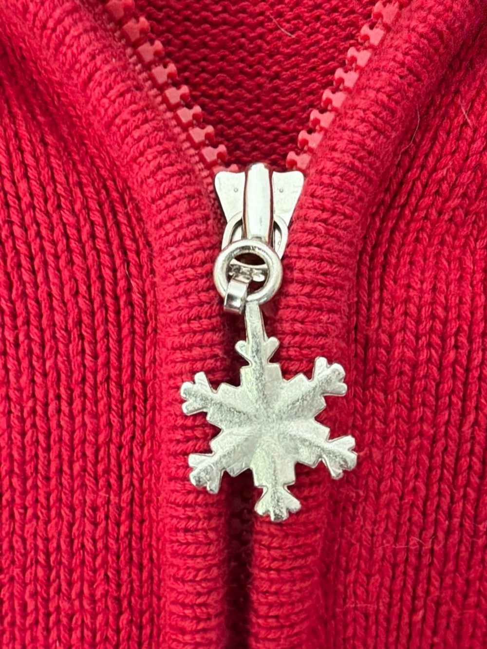 Talbots Red Zip-Up Sweater with Cream Polar Bear Appliqués - Picture 3 of 5